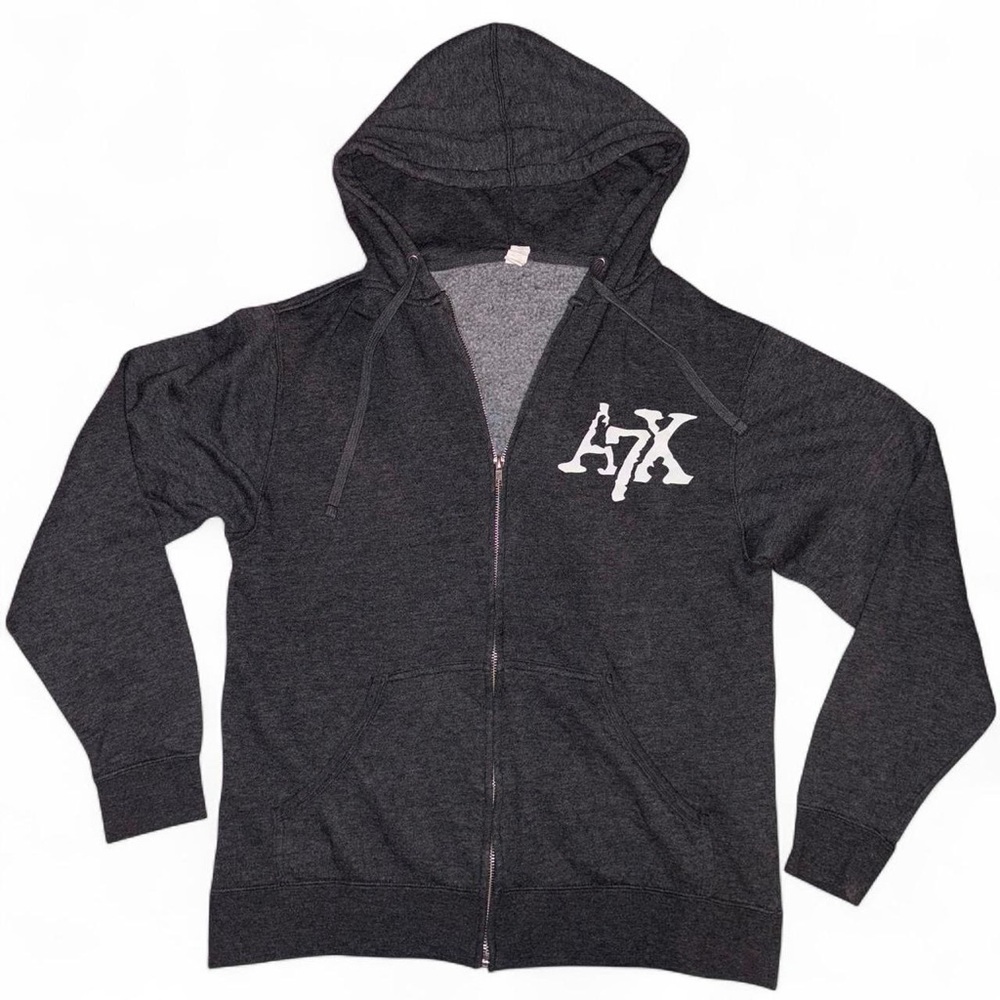 2010s emo grunge alt avenged sevenfold logo graphic zip-up hoodie, unisex sz md - Picture 4 of 6